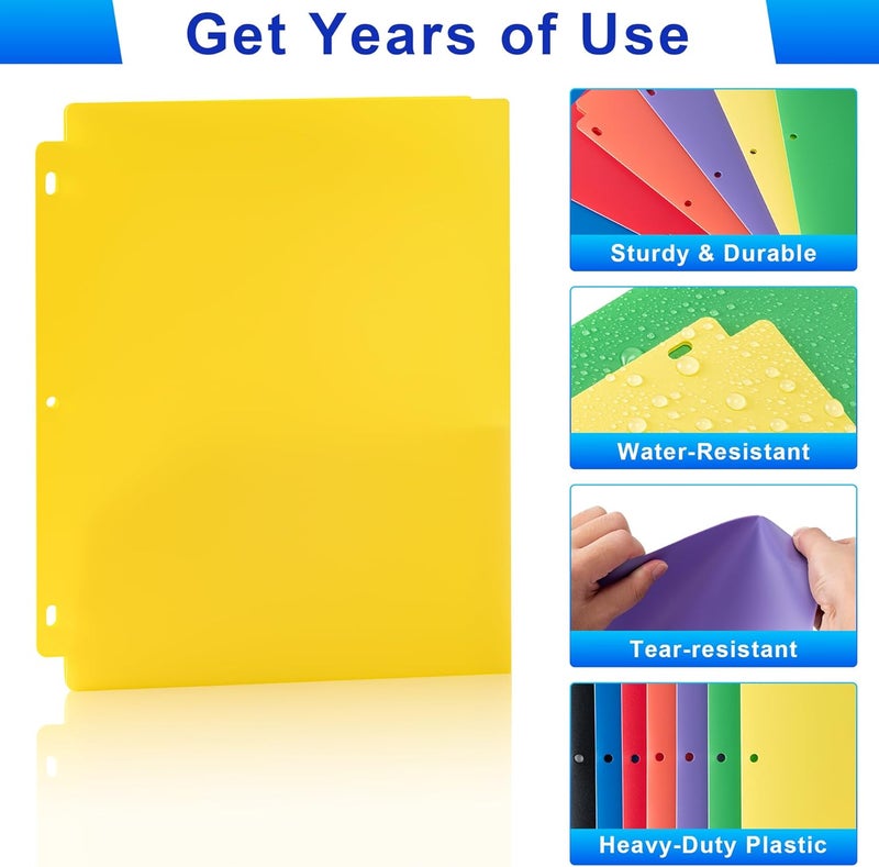 Aegero Plastic 3 Hole Punch Folders with Pockets (7 Pack, Orange), Fits 3-Ring Binder, Divider Folder for Notebook, Durable Poly，Holds US Standard 8.5x11 Letter Size Paper - Image 3